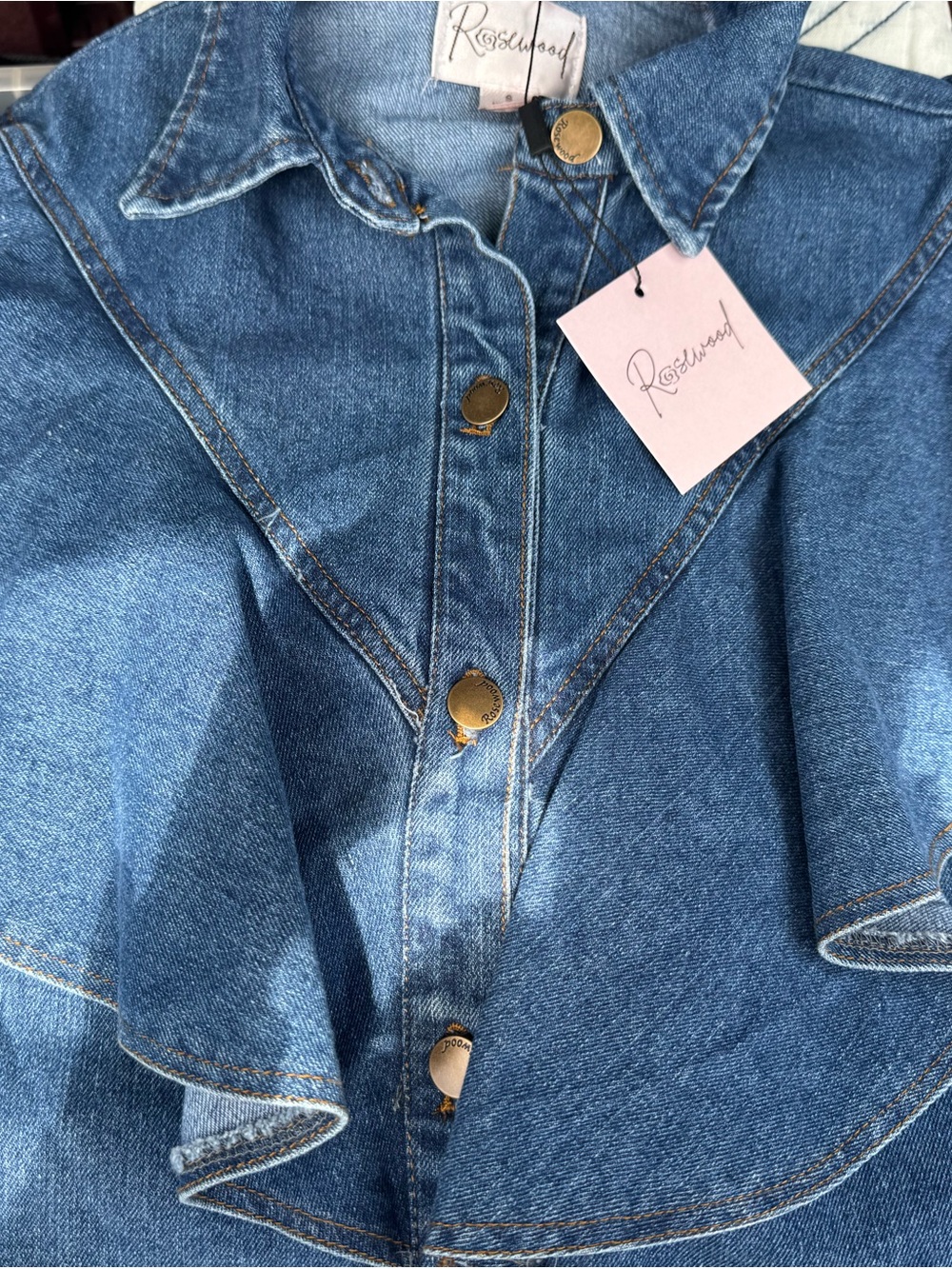 Women's Blue Ruffle-Trim Denim Jacket - Picture 4 of 5